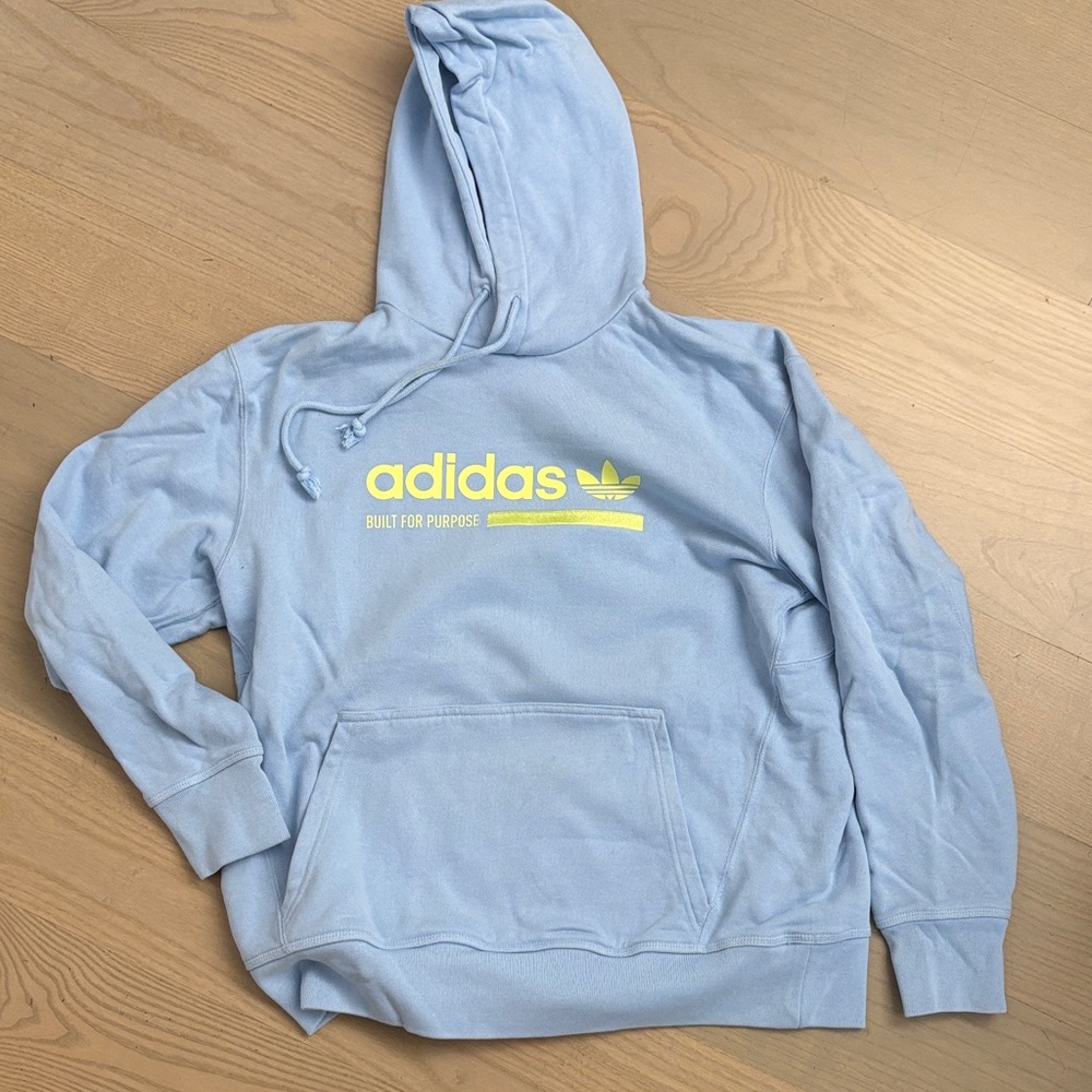 Adidas Sky Blue Hoodie with Yellow Logo
